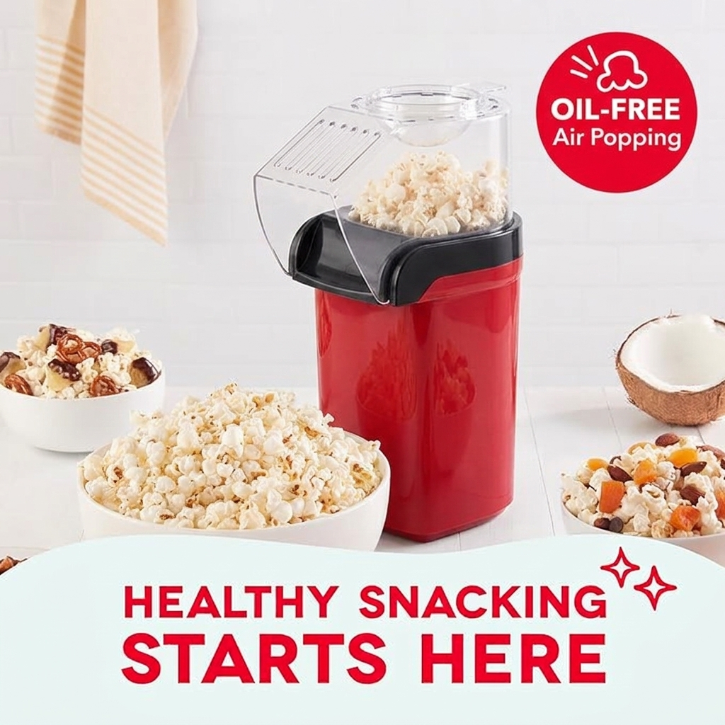 Popcorn Maker - Oil-Free, Air Popper - With Measuring Cup
