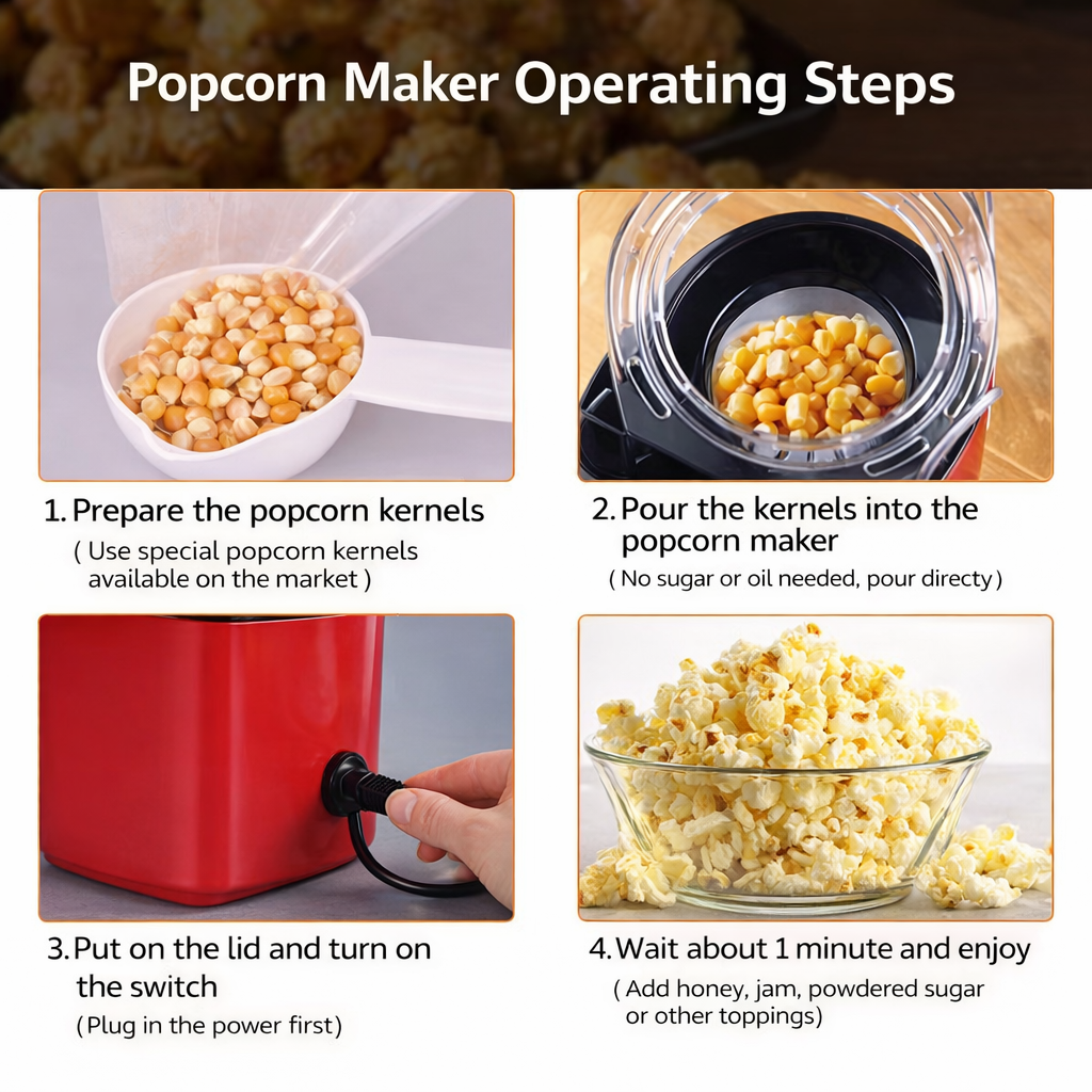 Popcorn Maker - Oil-Free, Air Popper - With Measuring Cup