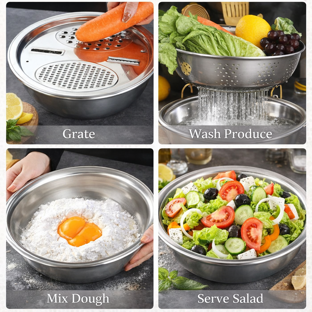 3-in-1 Grater, Colander & Mixing Bowl