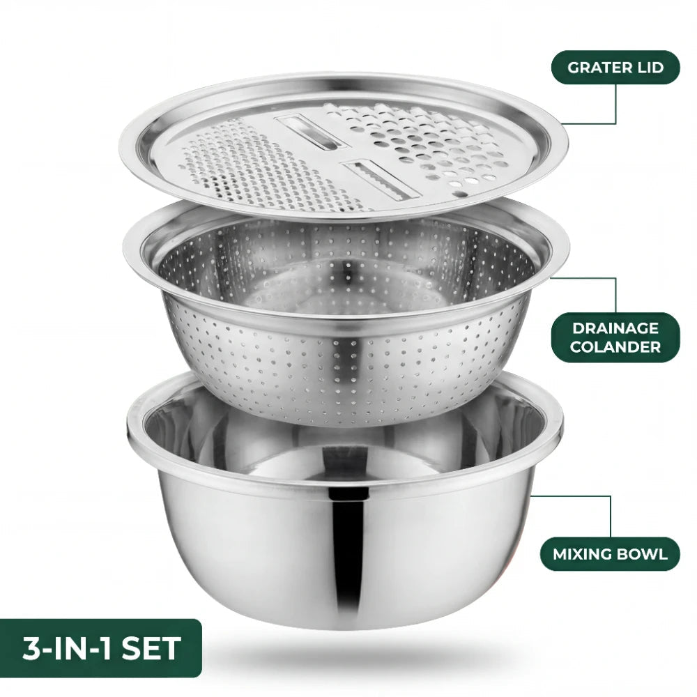 3-in-1 Grater, Colander & Mixing Bowl