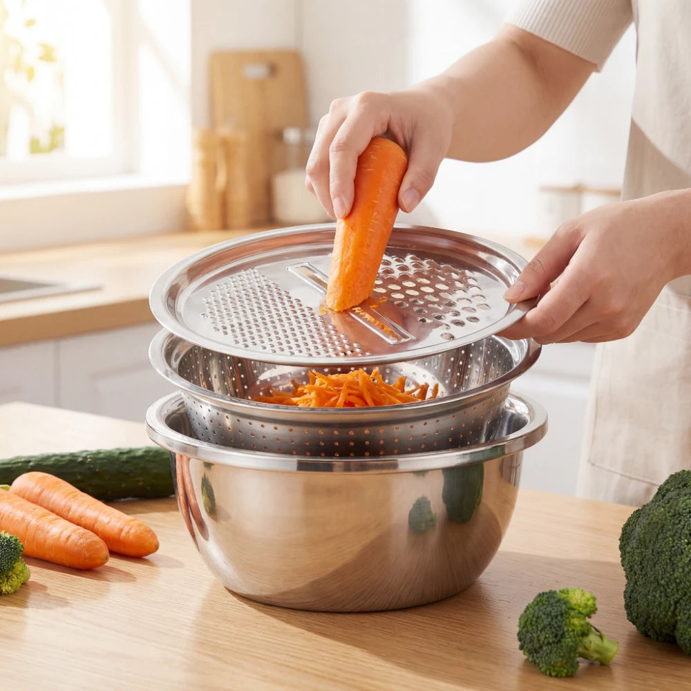 3-in-1 Grater, Colander & Mixing Bowl